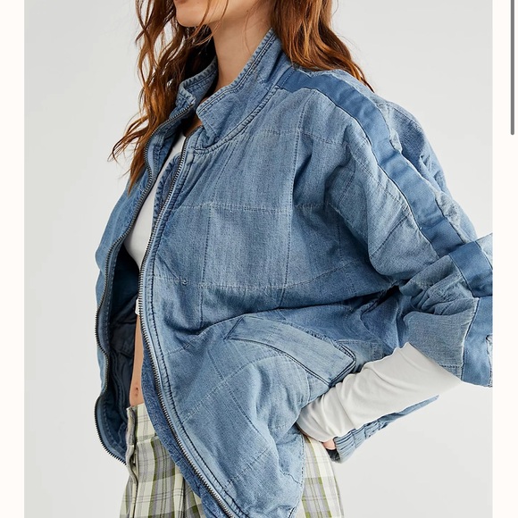 Free People Dolman Quilted Denim Jacket Cali Indigo - Picture 10 of 11